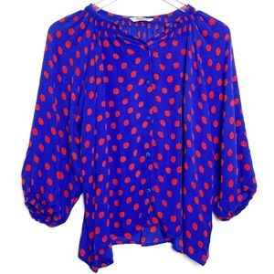 Tucker The Classic Silk Blouse Polka Dot Red Blue | sz Small